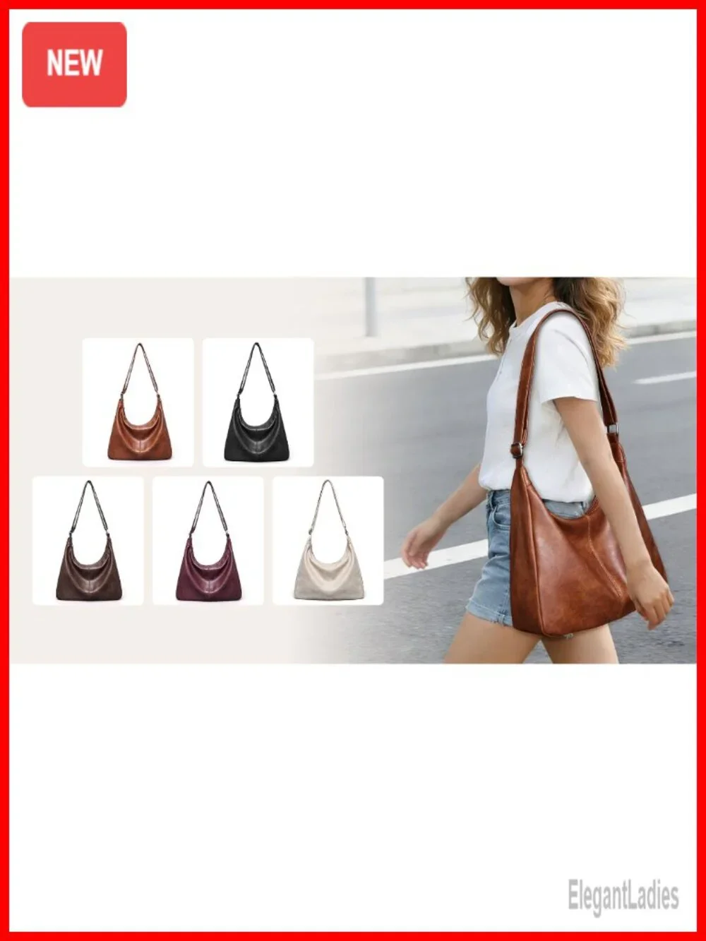 Women Vegan Leather Hobo Bag Slouchy Shoulder Tote Crossbody